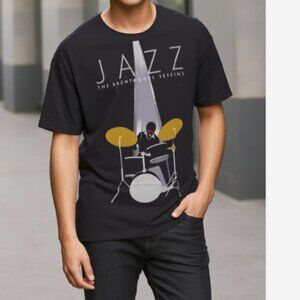 Casual Shirt Jazz "The Brentwoods Sessions" Men's Size XL Black Drummer Graphics